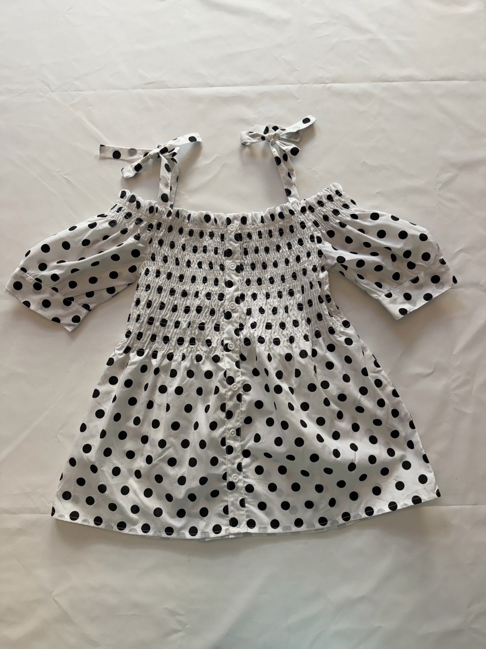White Polka Dot Smocked Off-Shoulder Blouse